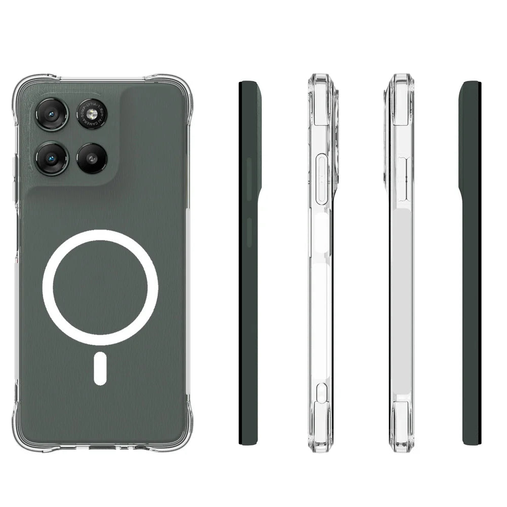 WANLONFENG for Motorola Moto G67 Power 5G  WL2 Series 2.0mm Magnetic Case Clear TPU Phone Back Cover with Screen Films - Transparent - 6