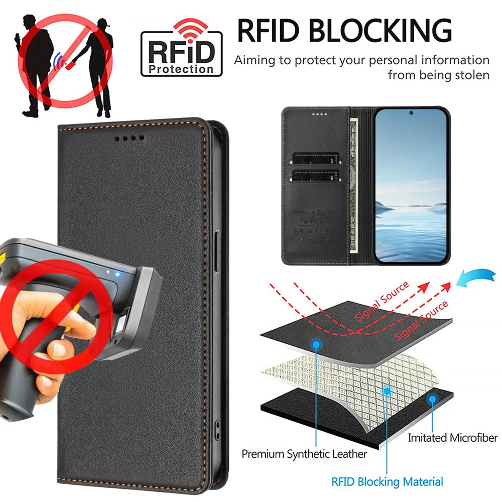 For Nothing Phone (4a) Pro Leather Wallet Case Magnetic Closure RFID Blocking Phone Cover - Black - 5