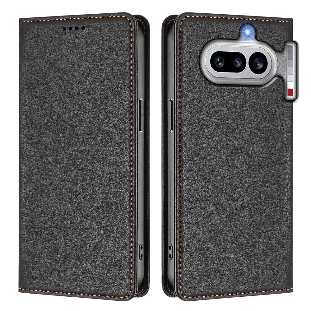 For Nothing Phone (4a) Leather Wallet Case Magnetic Closure RFID Blocking Phone Cover - Black - 1