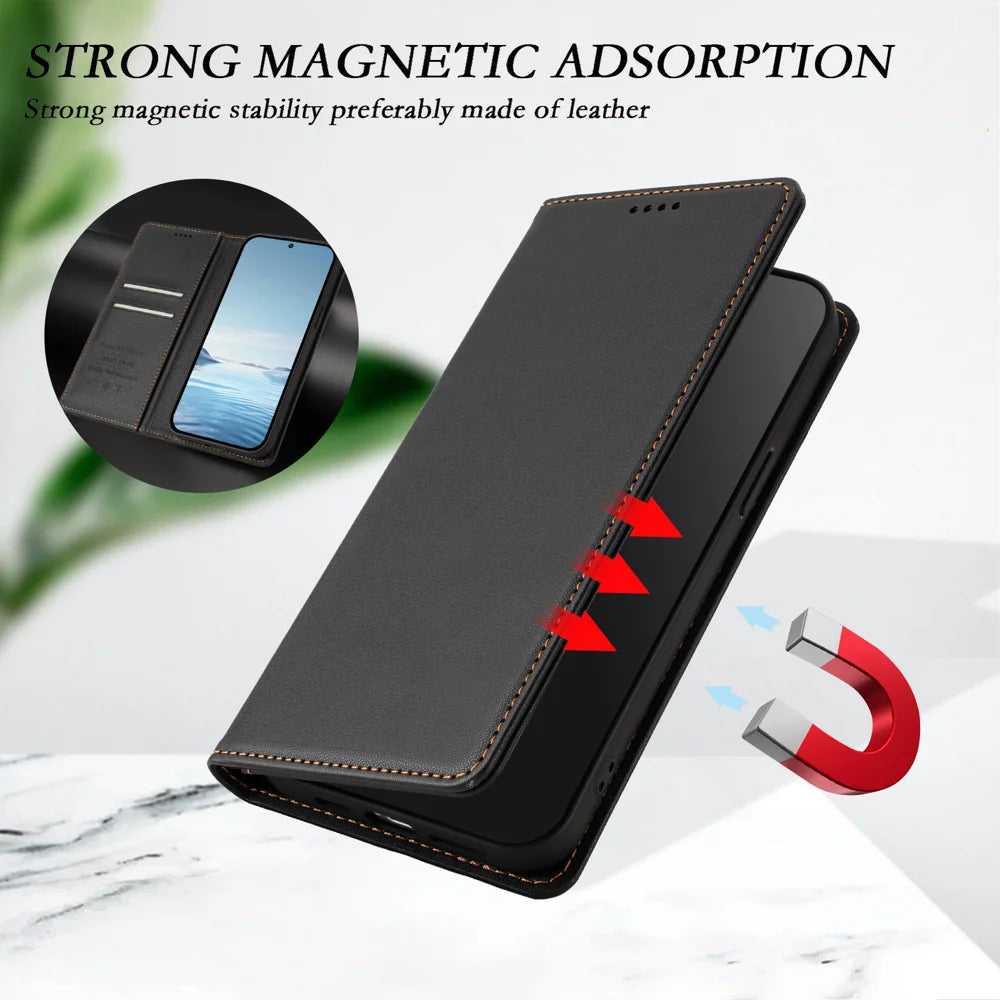 For Nothing Phone (4a) Leather Wallet Case Magnetic Closure RFID Blocking Phone Cover - Black - 6