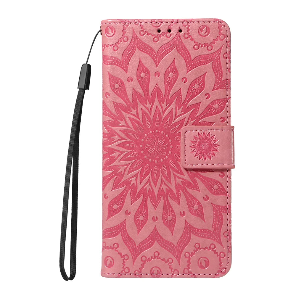 For Samsung Galaxy A27 5G Leather Wallet Case Sunflower Imprinted Phone Cover - Pink - 4