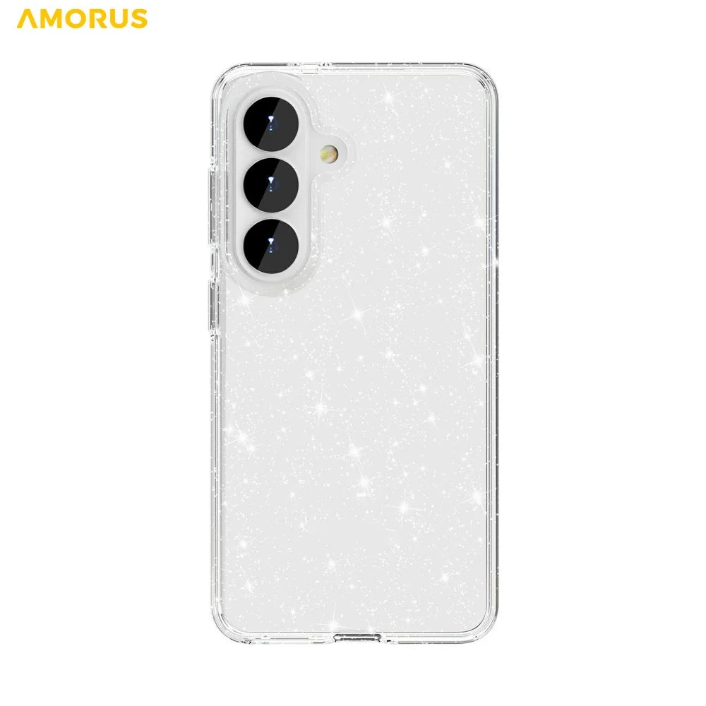 AMORUS For Samsung Galaxy S26 Case Soft TPU Hard PC Back Shockproof Phone Cover - Glitter White - 2