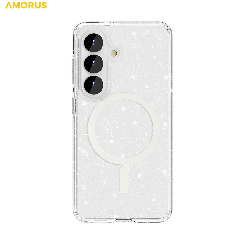 AMORUS For Samsung Galaxy S26+ Magnetic Case Glitter Powder PC + TPU Phone Cover - Glitter White - 2