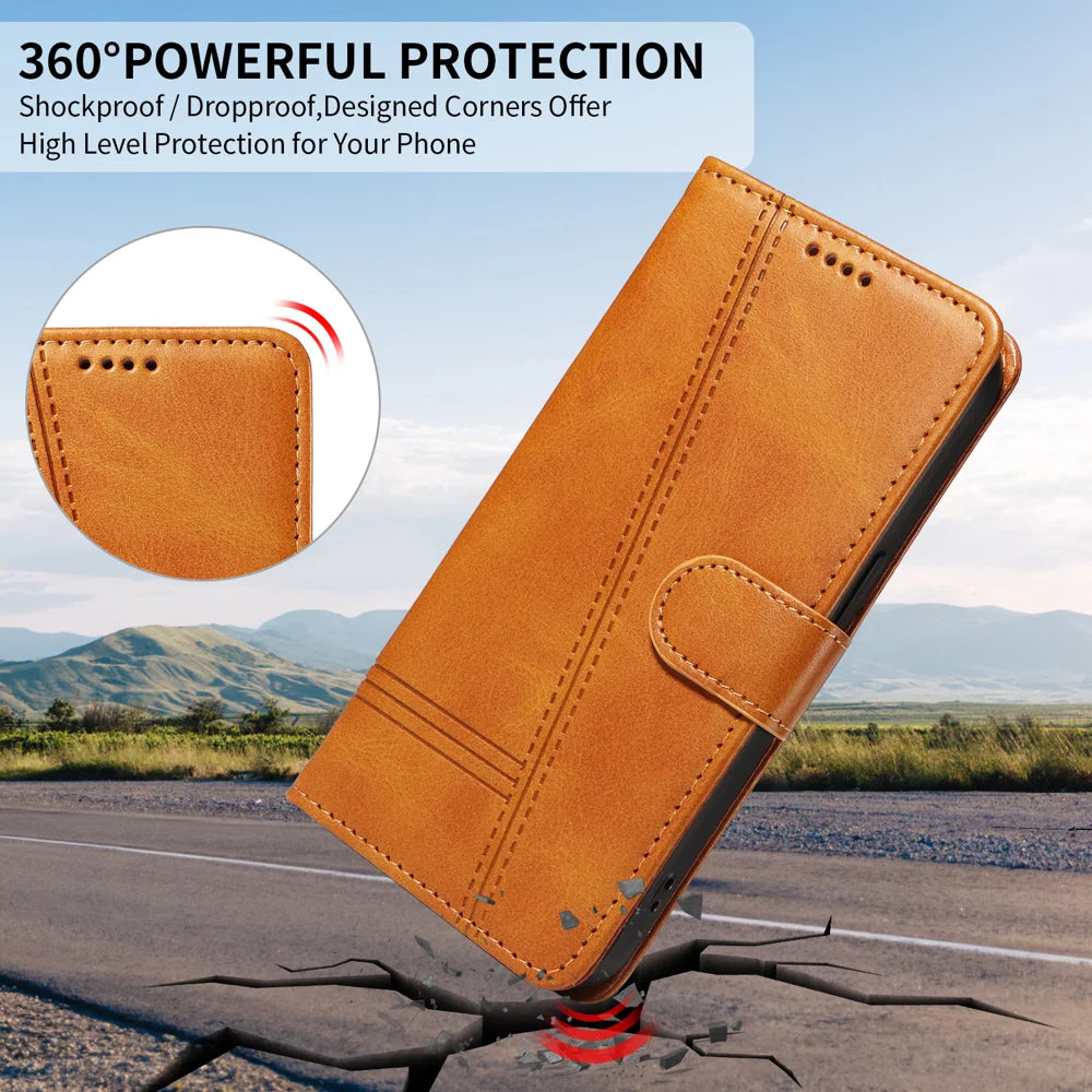 For Samsung Galaxy A27 5G Wallet Case T-Shape Lines Leather Phone Cover Stand - Brown - 7