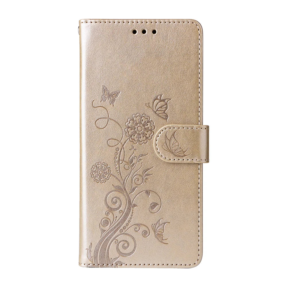 For Samsung Galaxy A27 5G Leather Case Butterfly Floral Imprint Wallet Stand Cover - Golden - 5