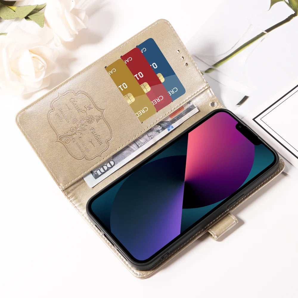 For Samsung Galaxy A27 5G Leather Case Butterfly Floral Imprint Wallet Stand Cover - Golden - 7