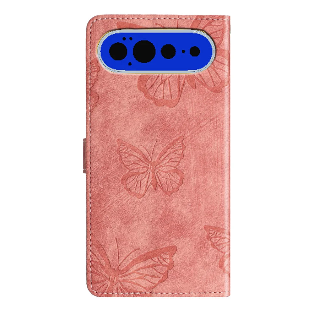 For Google Pixel 11 Pro XL Case Butterfly Design Flip Wallet Leather Phone Cover Skin-Touch - Pink - 2