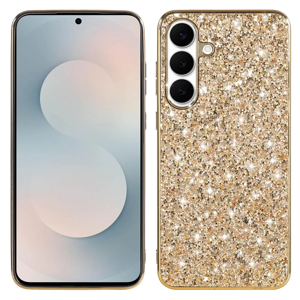 For Samsung Galaxy A57 5G Case Electroplating TPU + PC Sparkling Glitter Phone Back Cover - Gold - 1