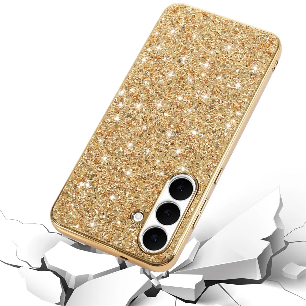 For Samsung Galaxy A57 5G Case Electroplating TPU + PC Sparkling Glitter Phone Back Cover - Gold - 3