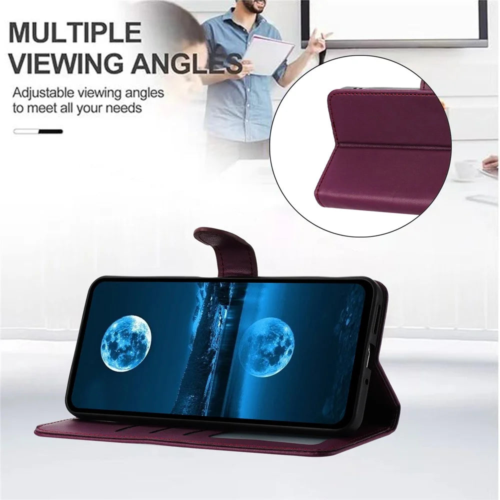 For Samsung Galaxy A27 5G Case Stand Wallet Leather Phone Cover with Strap - Purple - 3