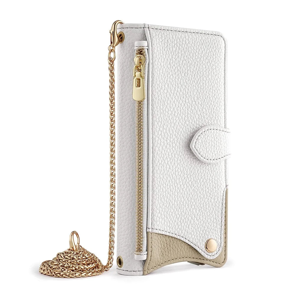 For Realme Neo8 5G Leather Case Wallet Stand Cover Irregular Tail Style with Chain Strap - White - 2
