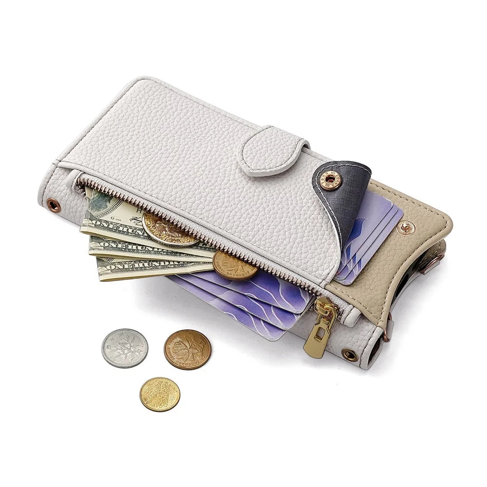 For TECNO Camon 50 4G Leather Case Wallet Stand Cover Irregular Tail Style with Chain Strap - White - 4