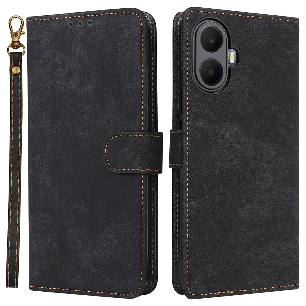 For TCL K70 5G Case Wallet RFID Blocking PU Leather Phone Cover Stand with Strap - Black - 1