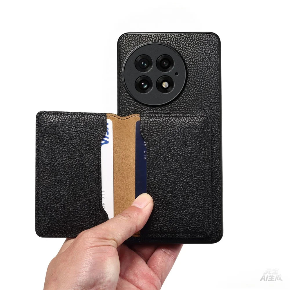 DENIOR D30 For OnePlus 13 Magnetic Case Detachable Card Holder Kickstand Litchi Texture Leather Back Phone Cover - Black - 5