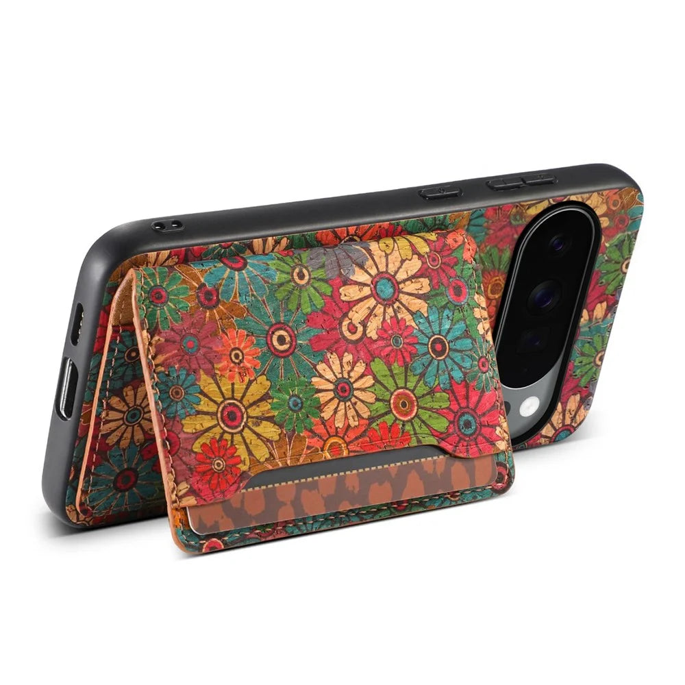 For Google Pixel 10 Pro XL Magnetic Case Floral Pattern PU Leather TPU Phone Cover with Detachable Card Holder - Green - 4
