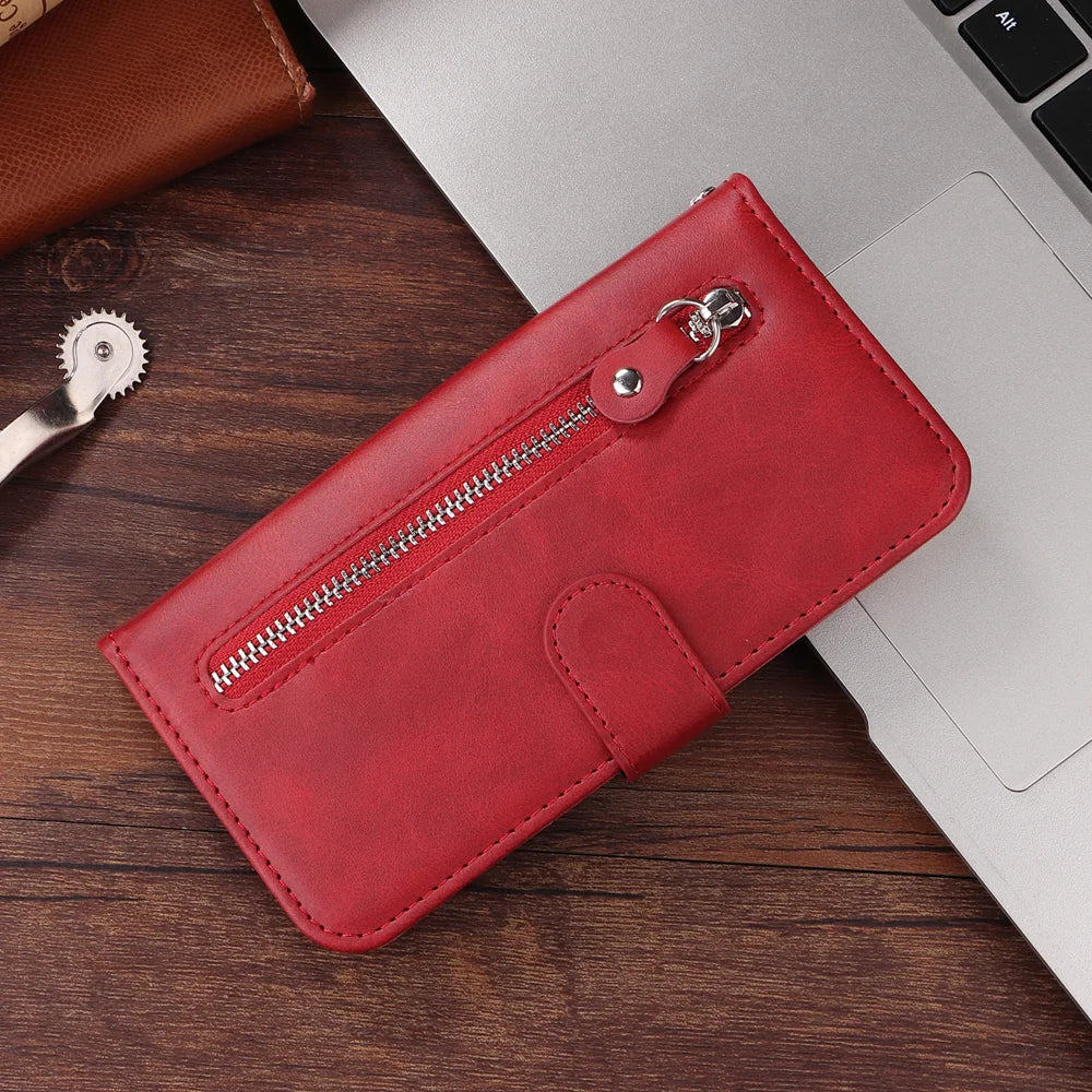 For Samsung Galaxy A27 5G PU Leather Cases with Zipper Pocket Wallet Phone Cover Stand - Red - 3