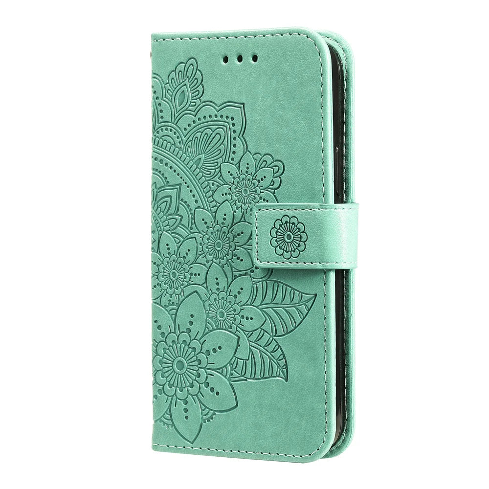 For Samsung Galaxy A27 5G Case Floral Pattern PU Leather Wallet Stand Phone Cover - Green - 4