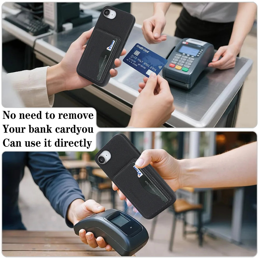For iPhone 16e / iPhone 17e HGUANCASE Case Vintage Leather TPU Phone Cover with Magnetic Card Holder Kickstand - Black - 7