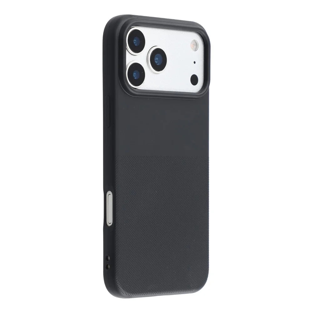 For iPhone 17 Pro Max Phone Case Dotted Texture Fiber Lining TPU Shockproof Cover  (Big Lens Hole) - Black - 1