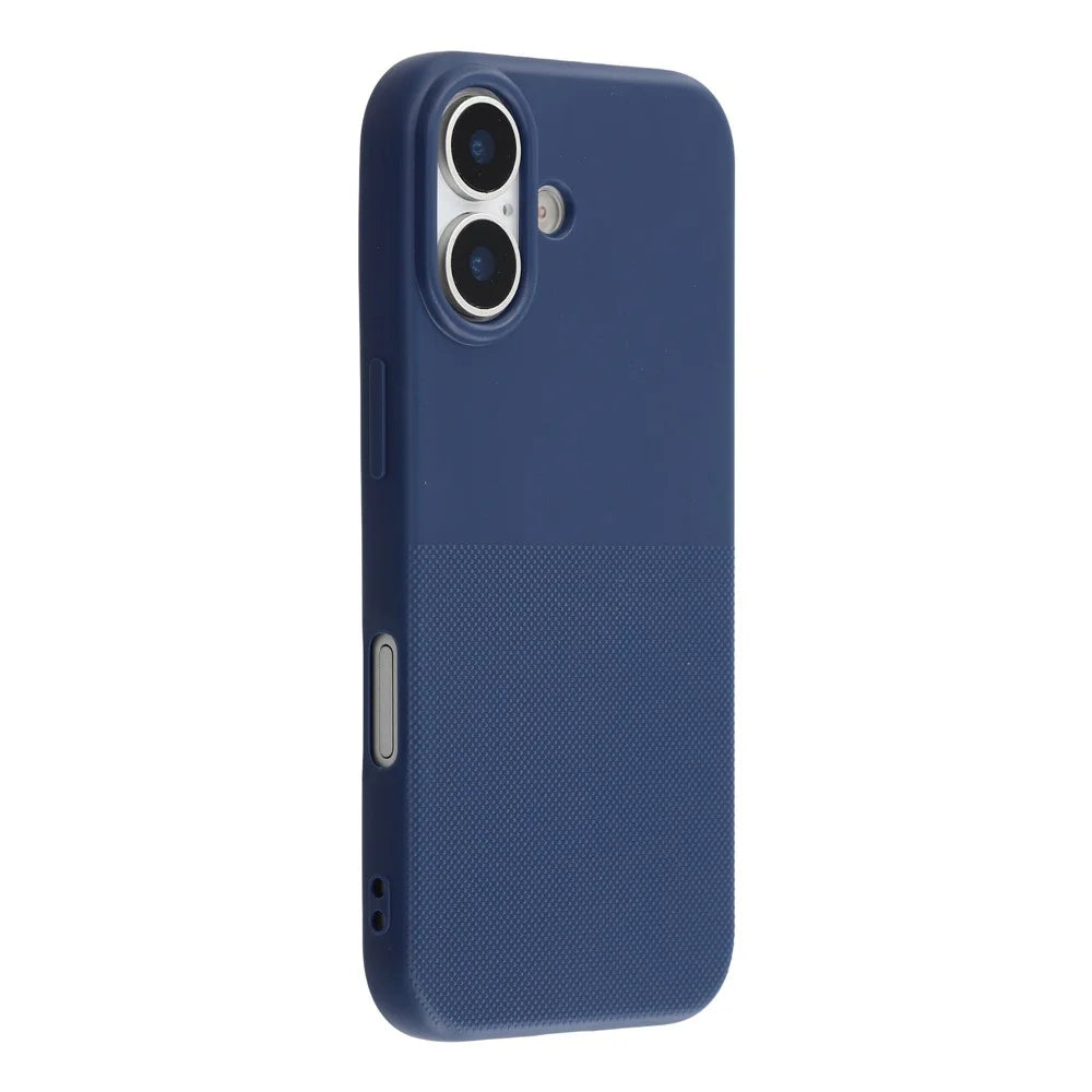 For iPhone 17 Phone Case Dotted Texture Fiber Lining TPU Shockproof Cover  (Big Lens Hole) - Blue - 1