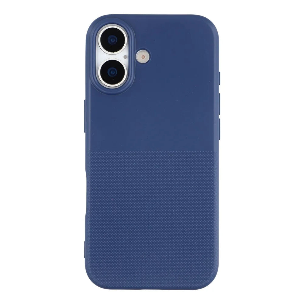 For iPhone 17 Phone Case Dotted Texture Fiber Lining TPU Shockproof Cover  (Big Lens Hole) - Blue - 2