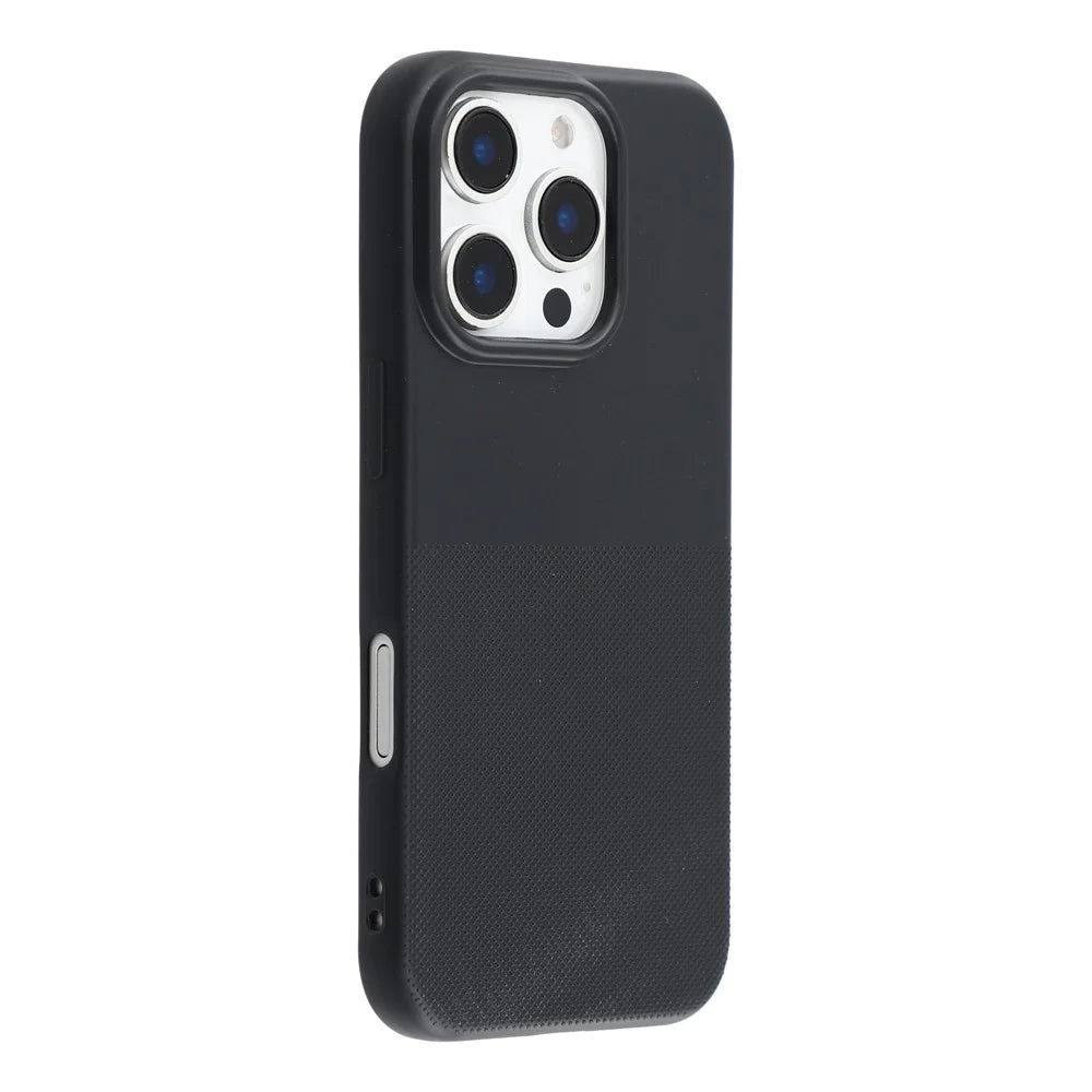For iPhone 16 Pro Phone Case Dotted Texture Fiber Lining TPU Shockproof Cover  (Big Lens Hole) - Black - 1