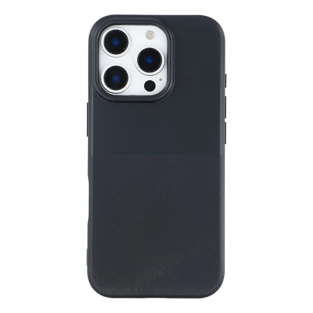 For iPhone 16 Pro Phone Case Dotted Texture Fiber Lining TPU Shockproof Cover  (Big Lens Hole) - Black - 2