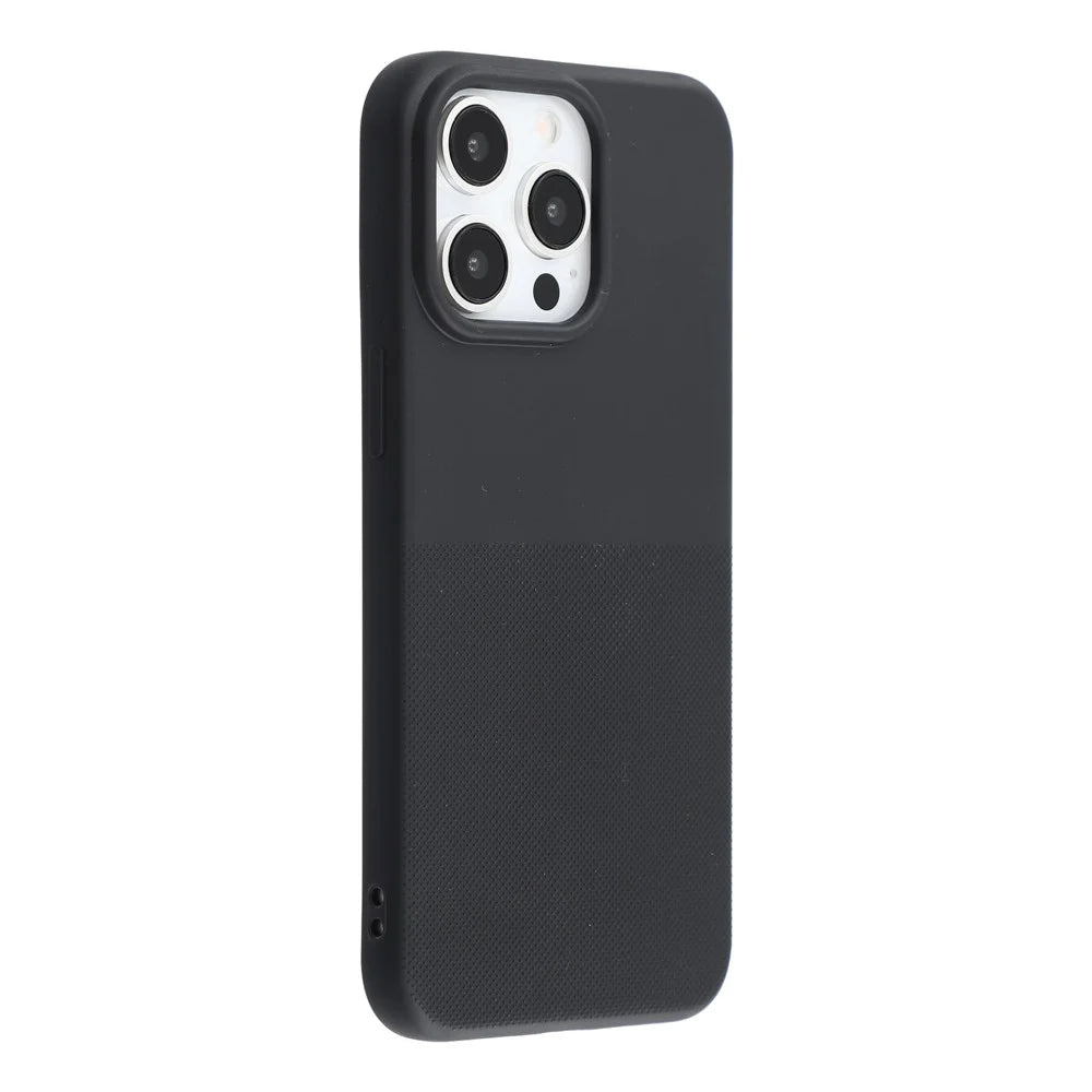 For iPhone 15 Pro Phone Case Dotted Texture Fiber Lining TPU Shockproof Cover  (Big Lens Hole) - Black - 1
