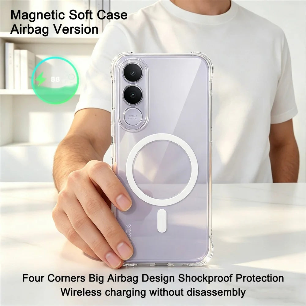 IMAK for vivo V70 FE 5G Magnetic Case Airbag Shockproof Protection TPU Phone Cover - Transparent - 3