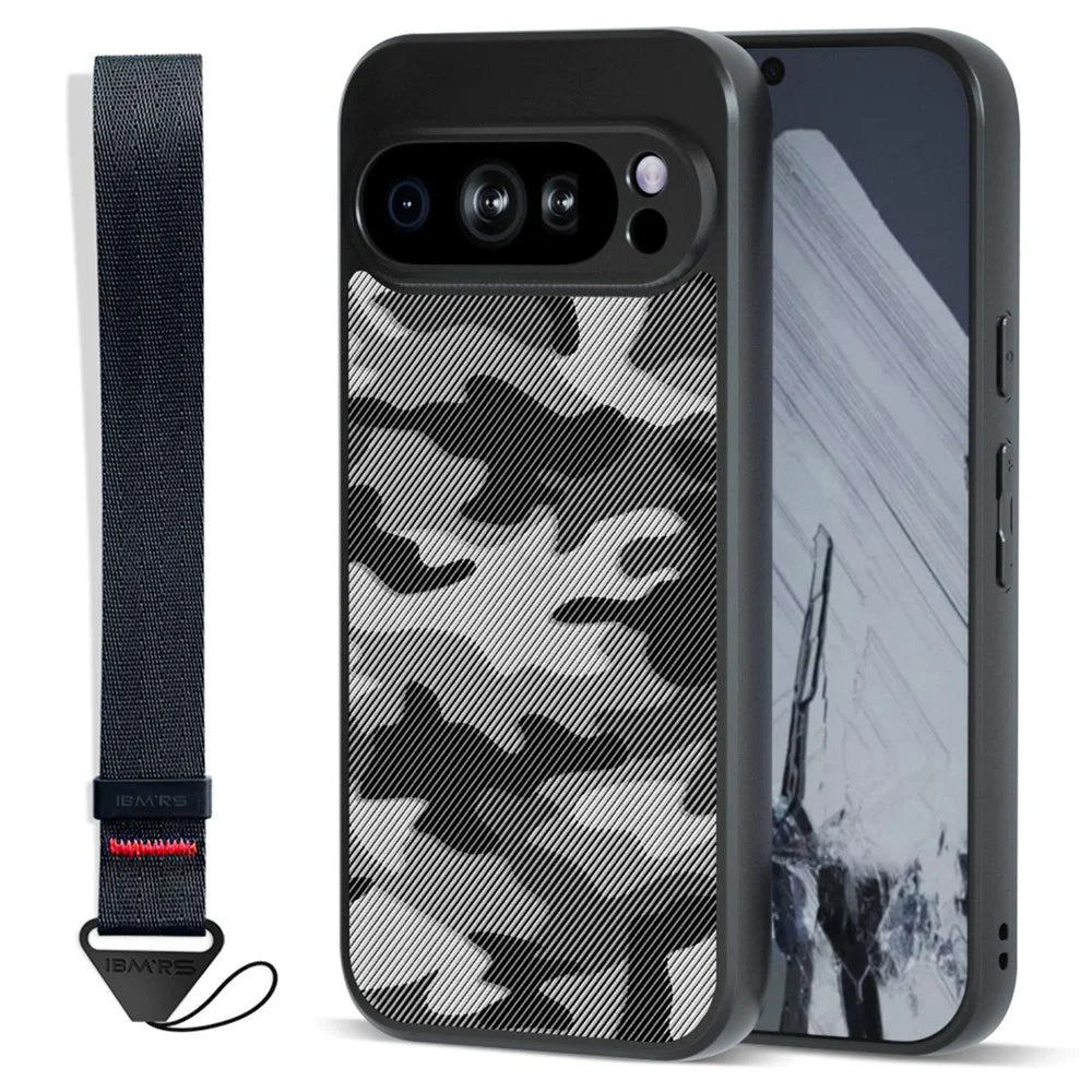 IBMRS for Google Pixel 9 Pro XL Mobile Cover Soft TPU + Hard PC Case with Wrist Strap (Precision Cutouts) - Artistic Camouflage - 1
