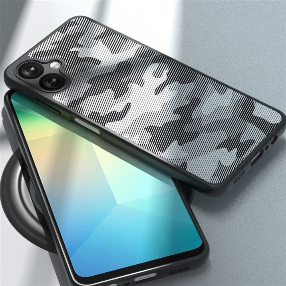 IBMRS for Samsung Galaxy A08 5G / A08 4G / A07 4G Mobile Cover Soft TPU + Hard PC Case with Wrist Strap (Precision Cutouts) - Artistic Camouflage - 4