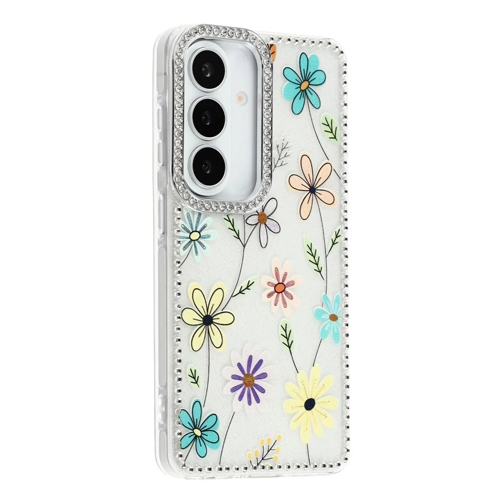 For Samsung Galaxy A57 5G Case Rhinestone Edge Flower TPU + PC IMD Phone Cover - F3 - 1