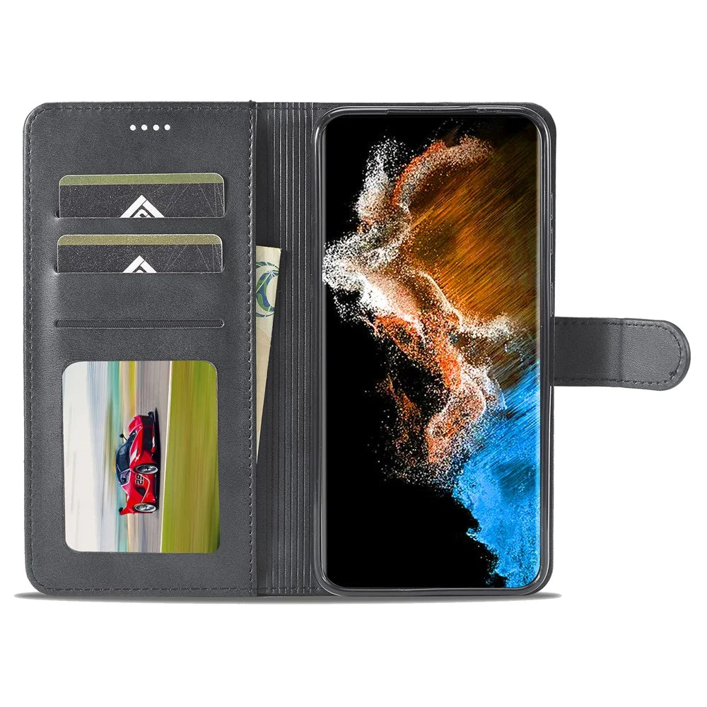 LC.IMEEKE For Samsung Galaxy S23 Anti-scratch Calf Texture Magnetic Clasp Phone Cover Wallet Stand PU Leather Protective Phone Case - Black - 2
