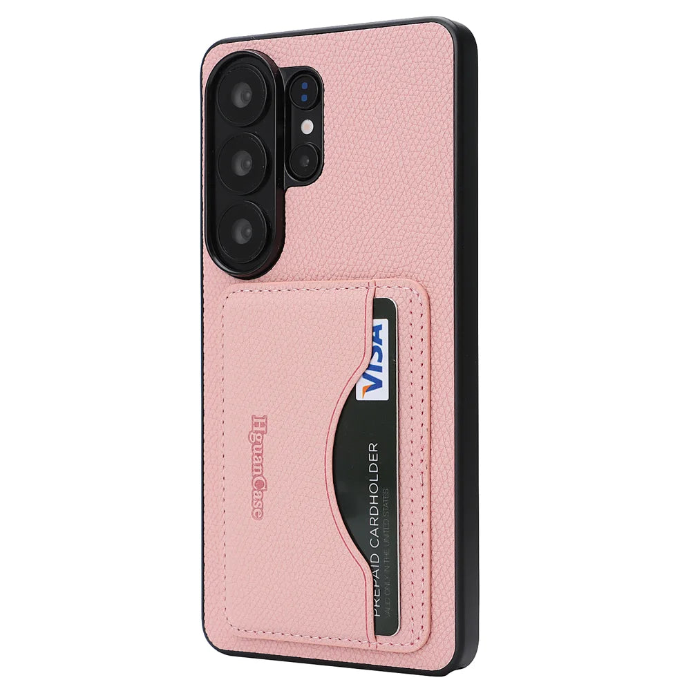 For Samsung Galaxy S24 Ultra HGUANCASE Case Wallet Stand Detachable Vintage Leather Phone Cover with Wrist Strap - Pink - 4