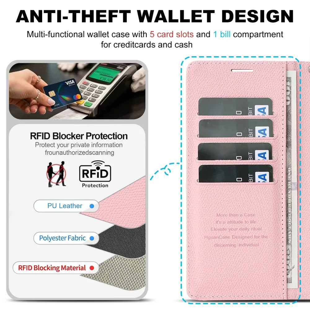 For Samsung Galaxy S24 Ultra HGUANCASE Case Wallet Stand Detachable Vintage Leather Phone Cover with Wrist Strap - Pink - 7