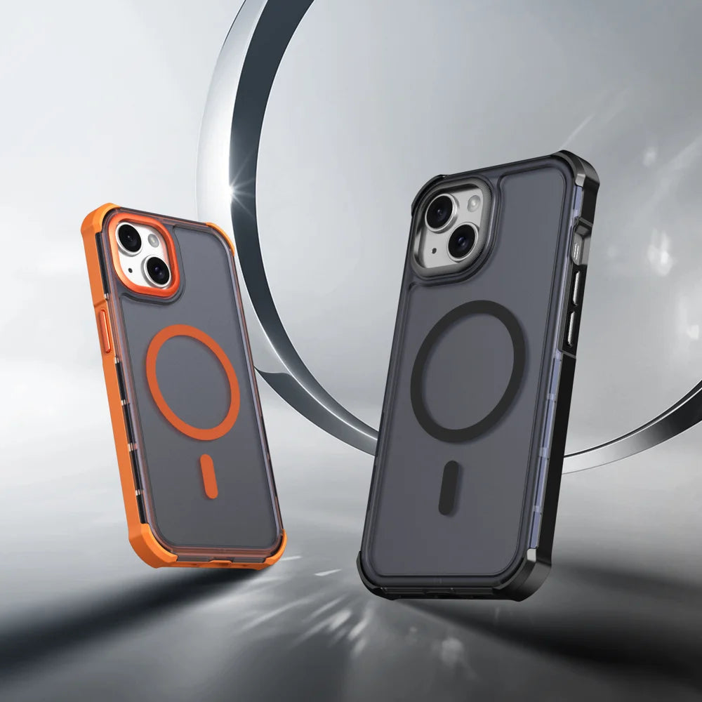 For iPhone 15 Magnetic Case Electroplated Frame Skin-touch TPU+PC Phone Cover - Black - 2