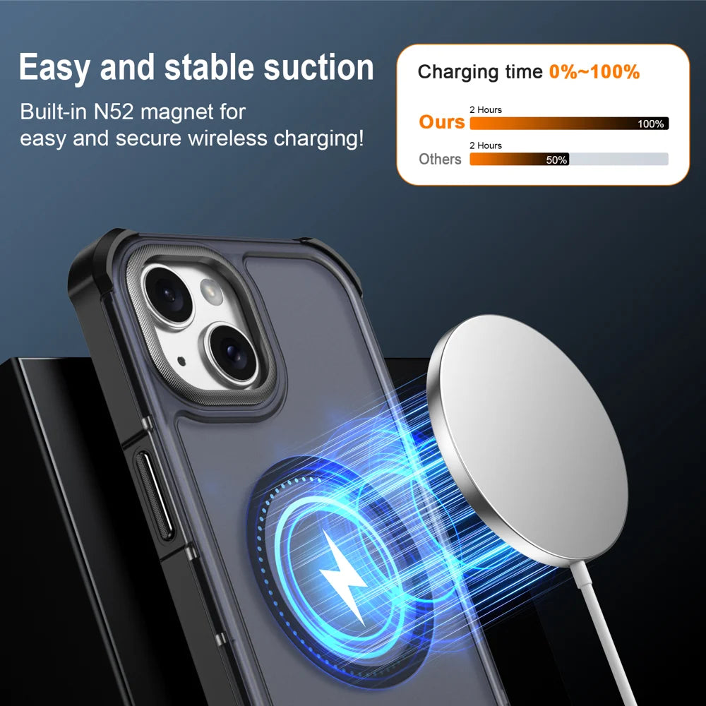 For iPhone 15 Magnetic Case Electroplated Frame Skin-touch TPU+PC Phone Cover - Black - 3