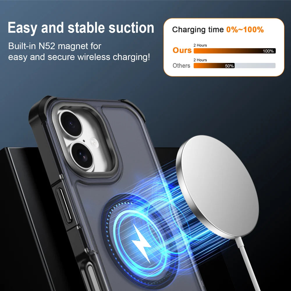 For iPhone 16 Magnetic Case Electroplated Frame Skin-touch TPU+PC Phone Cover - Black - 3