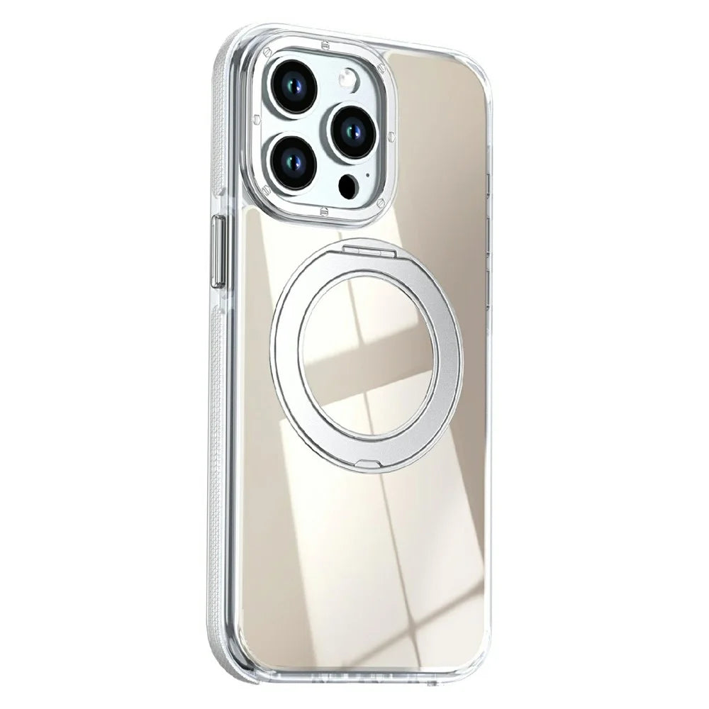 For iPhone 14 Pro Magnetic Case Fluorescent Design TPU Acrylic Phone Back Cover with 360° Rotating Kickstand - White - 2