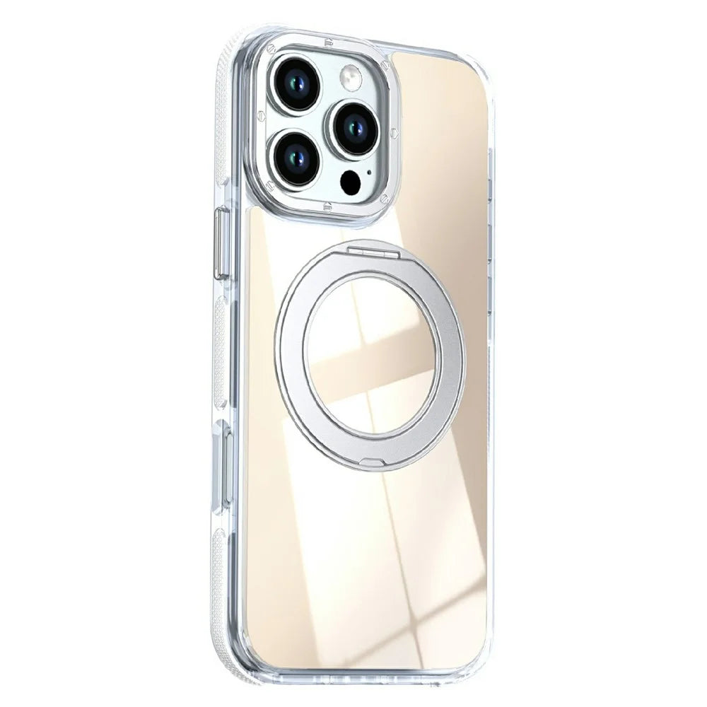 For iPhone 16 Pro Max Magnetic Case Fluorescent Design TPU Acrylic Phone Back Cover with 360° Rotating Kickstand - White - 2