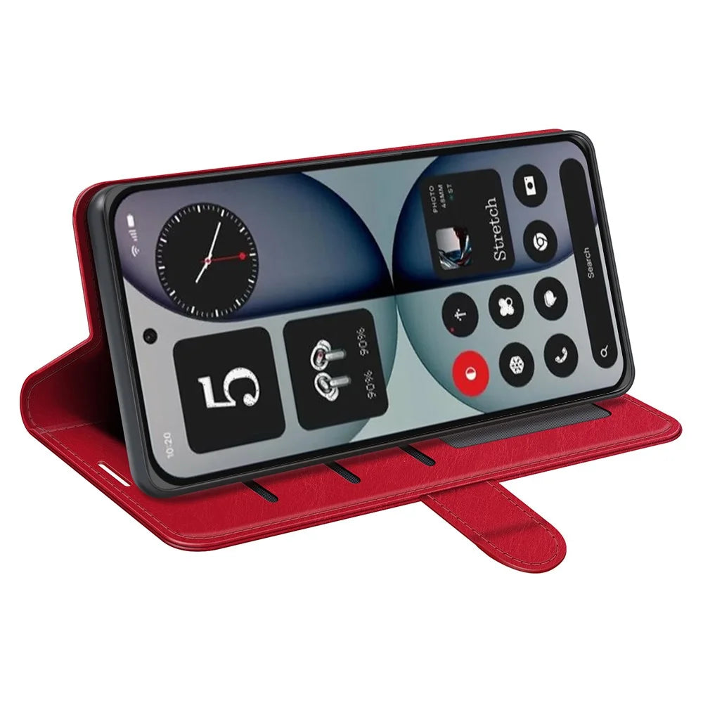 For Nothing Phone (4a) Pro Case Crazy Horse Texture Stand Leather Phone Cover - Red - 3