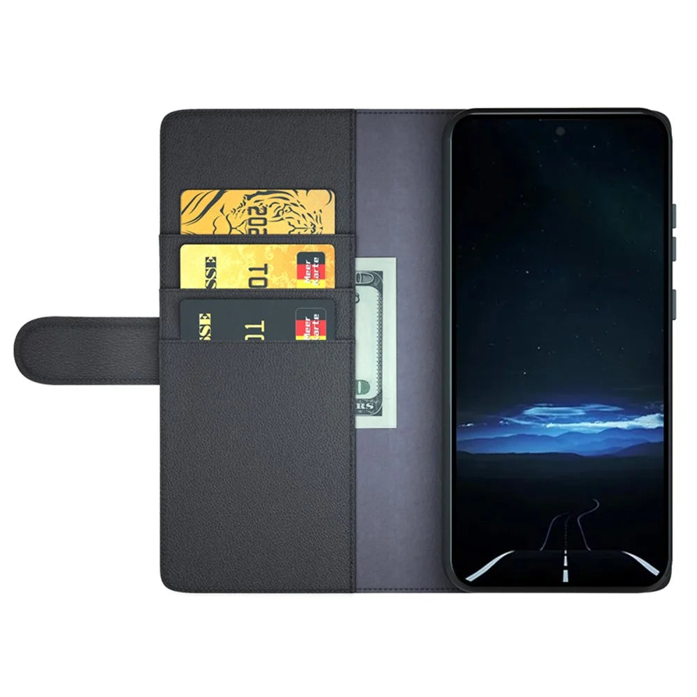 For Sony Xperia 1 VIII Case Genuine Split Leather Phone Cover with Wallet Stand - Black - 2