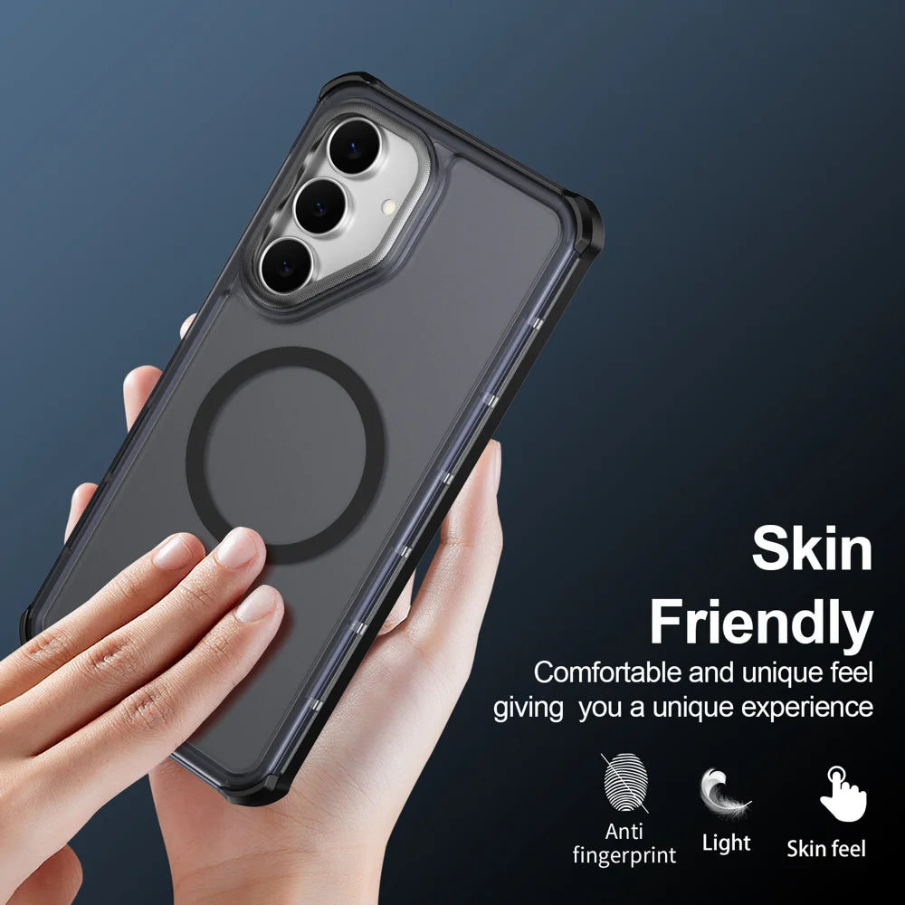 For Samsung Galaxy S25 FE Magnetic Case Electroplated Frame Skin-touch TPU+PC Phone Cover - Black - 6