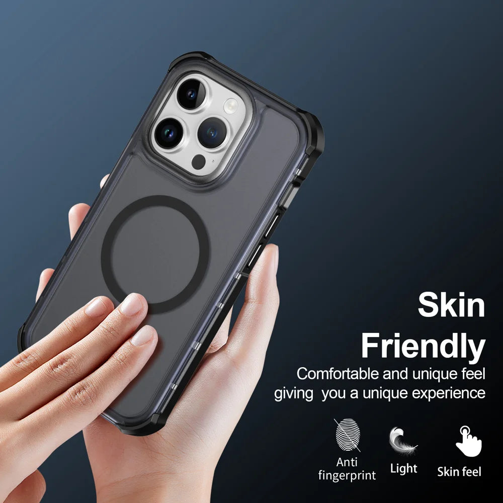 For iPhone 14 Pro Max Magnetic Case Electroplated Frame Skin-touch TPU+PC Phone Cover - Black - 6