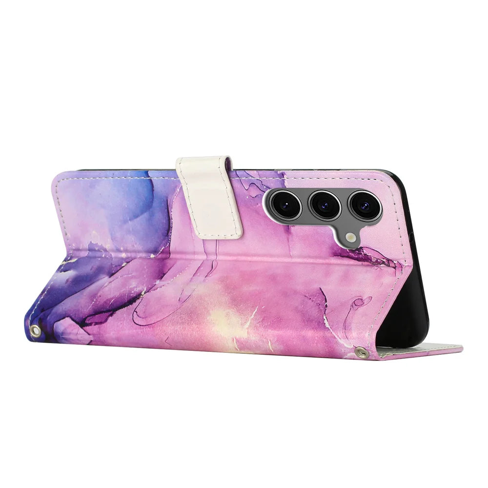 For Samsung Galaxy A27 5G Stand Case Marble Pattern PU Leather Wallet Phone Cover - Purple - 2