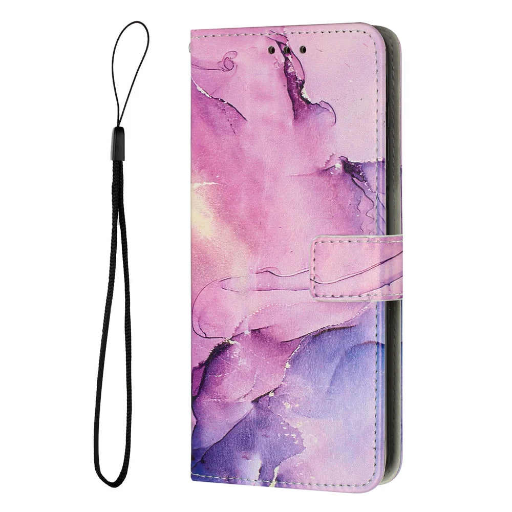 For Samsung Galaxy A27 5G Stand Case Marble Pattern PU Leather Wallet Phone Cover - Purple - 3