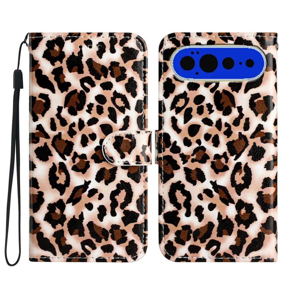 For Google Pixel 11 Pro Wallet Case  Printed Pattern PU Leather Stand Phone Cover with Strap - Leopard Print - 1