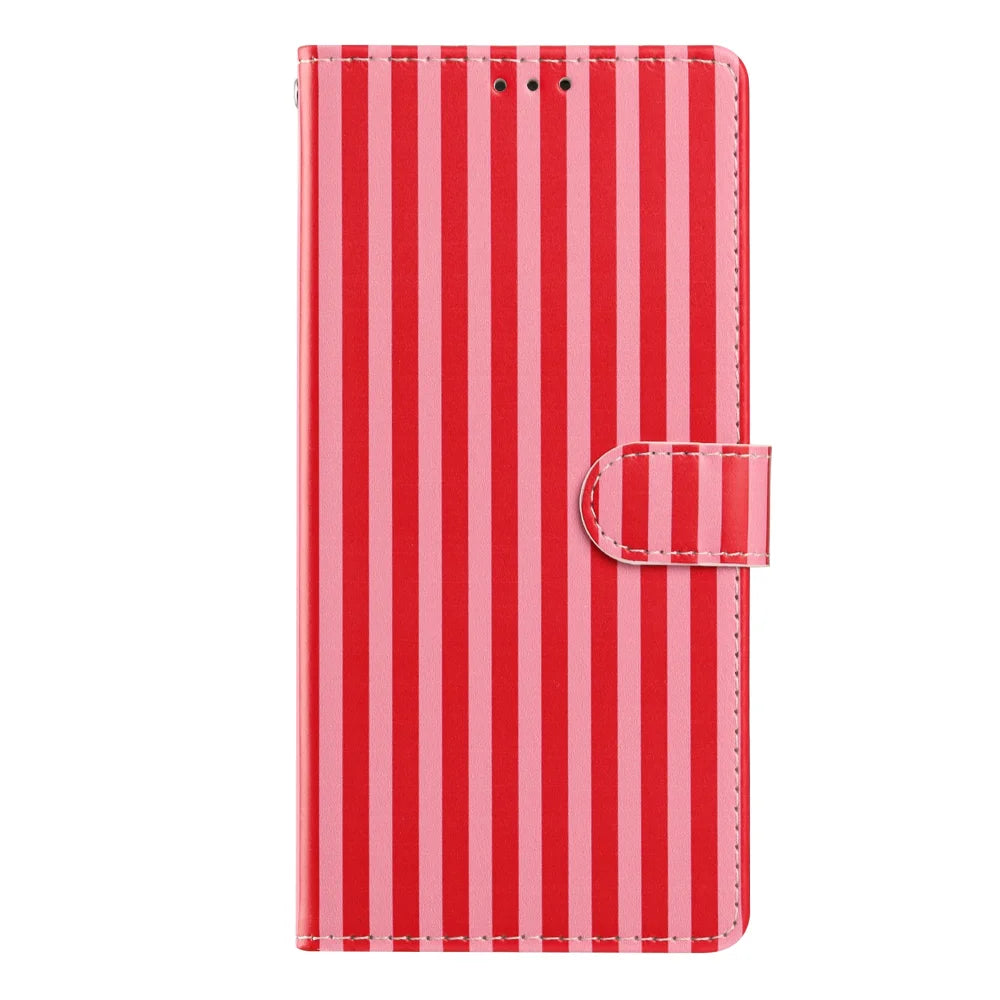 For Samsung Galaxy A56 5G Wallet Case Vintage Stripes Leather Stand Flip Phone Cover with Wrist Strap - Red - 3