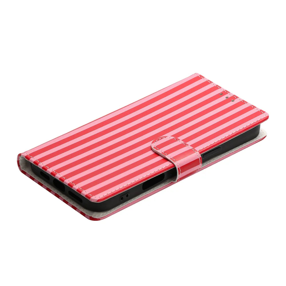 For Samsung Galaxy A56 5G Wallet Case Vintage Stripes Leather Stand Flip Phone Cover with Wrist Strap - Red - 5