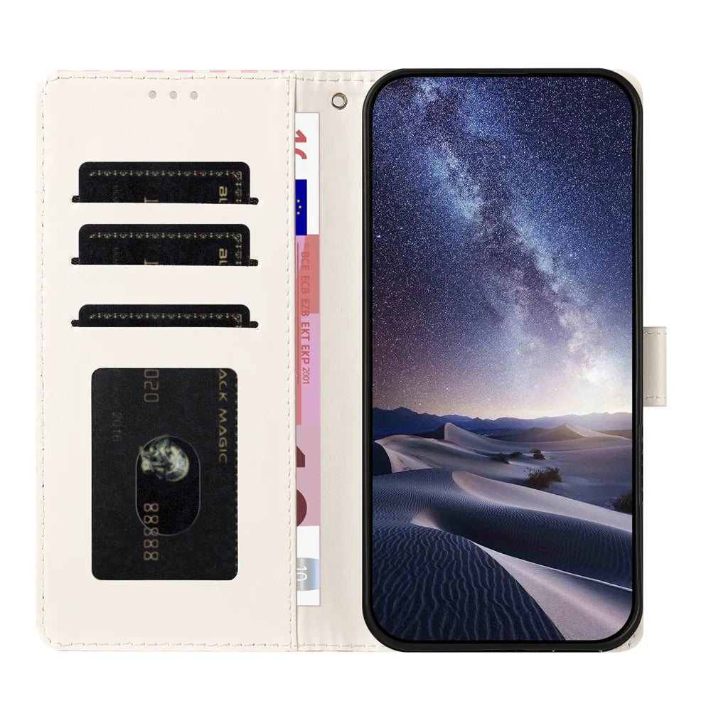 For Samsung Galaxy A56 5G Wallet Case Vintage Stripes Leather Stand Flip Phone Cover with Wrist Strap - Red - 7